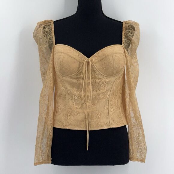 Chelsea & Violet Laura Lace Blouse Top Womens Size 8 Brown Coquette Garden Fairy - Picture 2 of 8